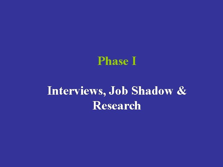 Phase I Interviews, Job Shadow & Research 