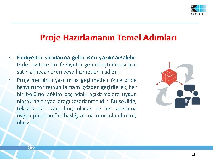 Proje Hazırlamanın Temel Adımları Faaliyetler satırlarına gider ismi yazılmamalıdır. Gider sadece bir faaliyetin gerçekleştirilmesi