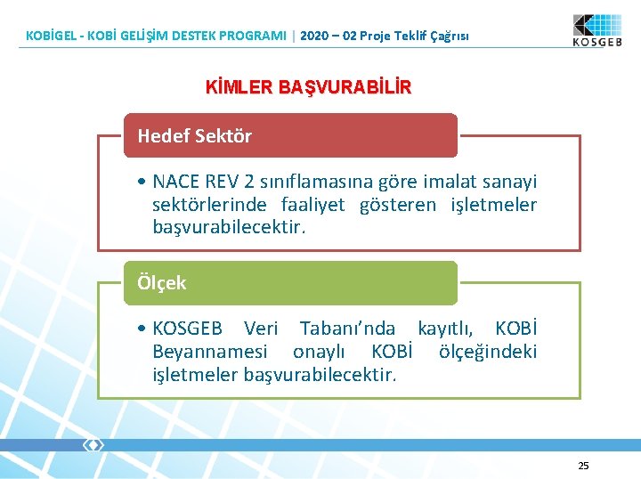 KOBİGEL - KOBİ GELİŞİM DESTEK PROGRAMI | 2020 – 02 Proje Teklif Çağrısı KİMLER