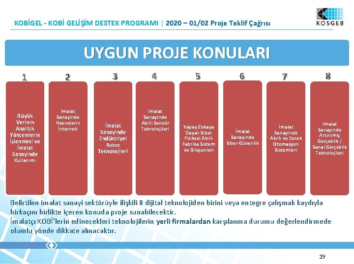 KOBİGEL - KOBİ GELİŞİM DESTEK PROGRAMI | 2020 – 01/02 Proje Teklif Çağrısı UYGUN