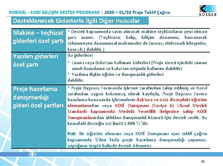 KOBİGEL - KOBİ GELİŞİM DESTEK PROGRAMI | 2020 – 01/02 Proje Teklif Çağrısı Desteklenecek