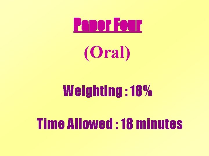 Paper Four (Oral) Weighting : 18% Time Allowed : 18 minutes 