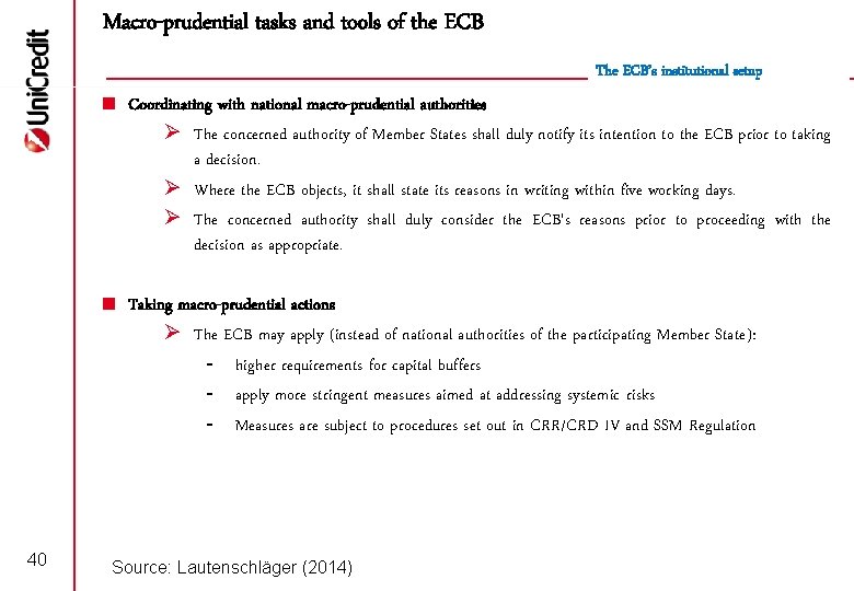 Macro-prudential tasks and tools of the ECB The ECB’s institutional setup < Coordinating with