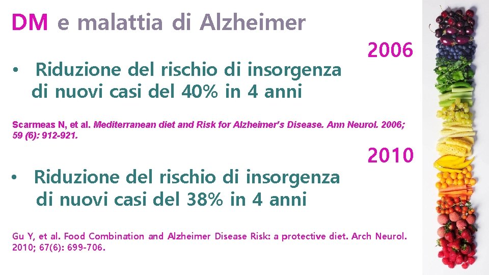 DM e malattia di Alzheimer • Riduzione del rischio di insorgenza di nuovi casi