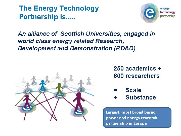 The Energy Technology Partnership is. . . An alliance of Scottish Universities, engaged in
