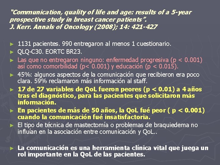 “Communication, quality of life and age: results of a 5 -year prospective study in