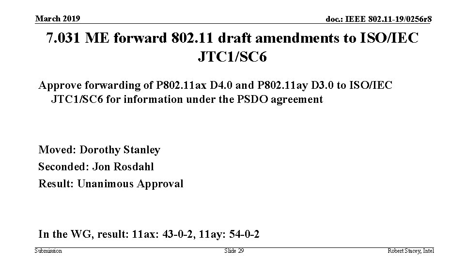 March 2019 doc. : IEEE 802. 11 -19/0256 r 8 7. 031 ME forward