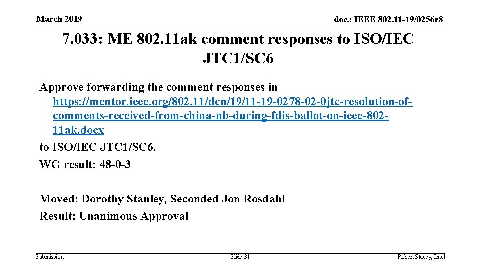 March 2019 doc. : IEEE 802. 11 -19/0256 r 8 7. 033: ME 802.