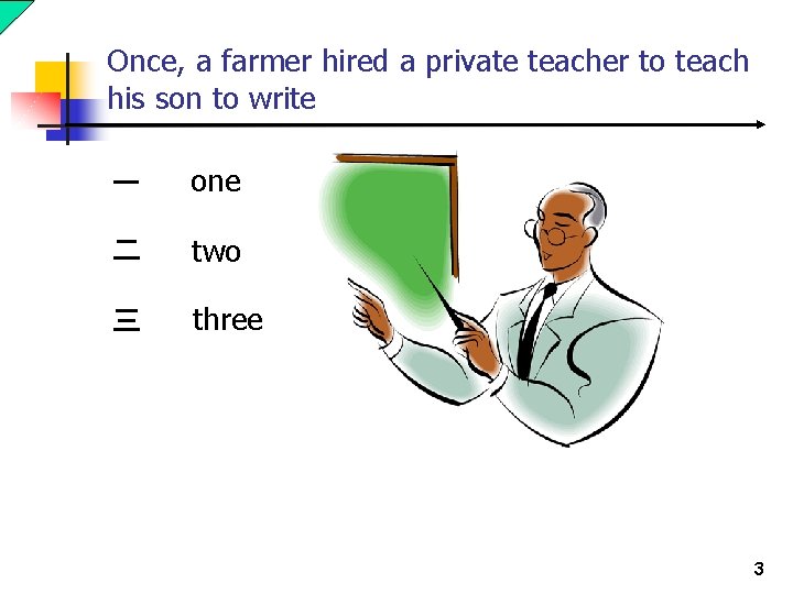 Once, a farmer hired a private teacher to teach his son to write 一