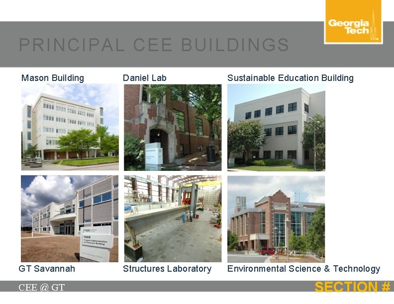 PRINCIPAL CEE BUILDINGS Mason Building GT Savannah CEE @ GT Daniel Lab Sustainable Education