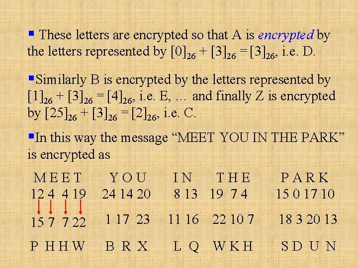 § These letters are encrypted so that A is encrypted by the letters represented
