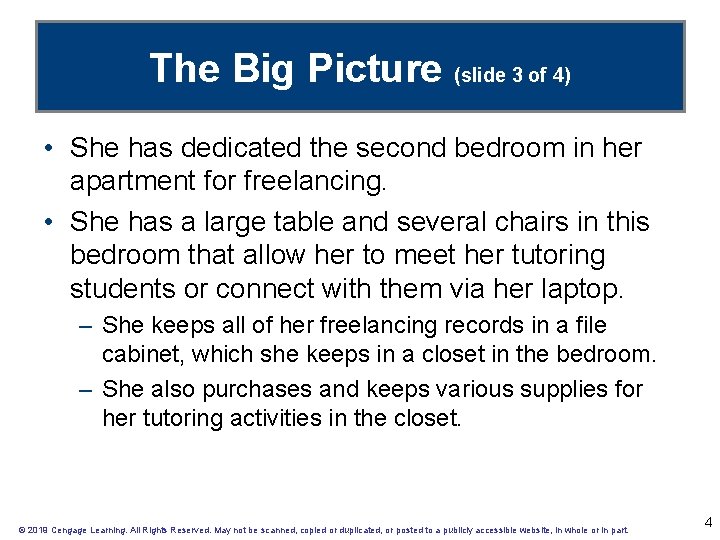 The Big Picture (slide 3 of 4) • She has dedicated the second bedroom