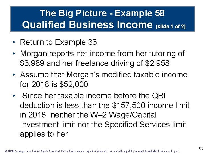 The Big Picture - Example 58 Qualified Business Income (slide 1 of 2) •