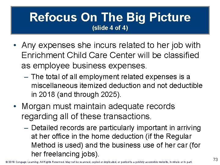 Refocus On The Big Picture (slide 4 of 4) • Any expenses she incurs