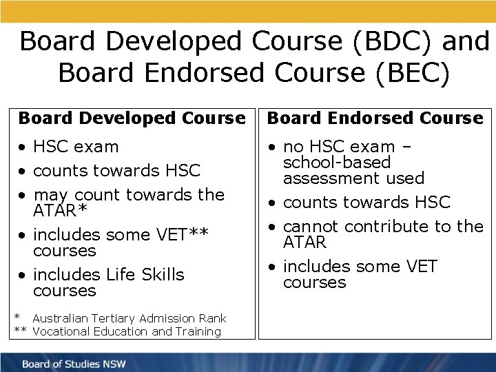 Board Developed Course (BDC) and Board Endorsed Course (BEC) Board Developed Course Board Endorsed