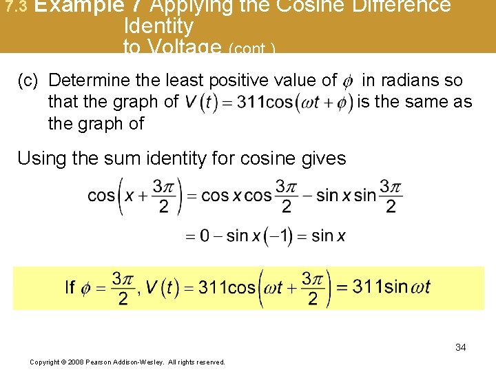 7. 3 Example 7 Applying the Cosine Difference Identity to Voltage (cont. ) (c)