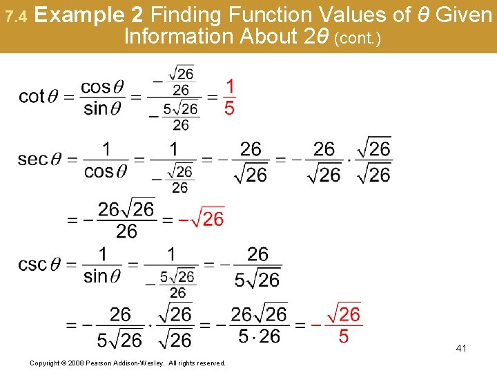 7. 4 Example 2 Finding Function Values of θ Given Information About 2θ (cont.
