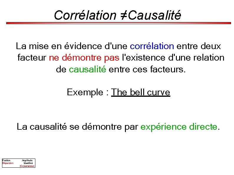 Corrélation ≠Causalité La mise en évidence d'une corrélation entre deux facteur ne démontre pas