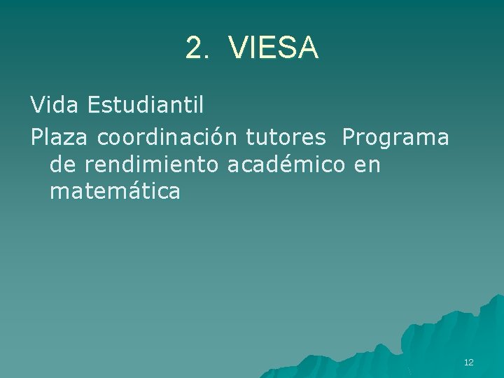 2. VIESA Vida Estudiantil Plaza coordinación tutores Programa de rendimiento académico en matemática 12