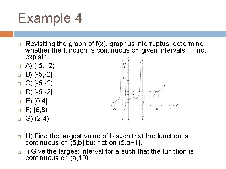 Example 4 Revisiting the graph of f(x), graphus interruptus, determine whether the function is