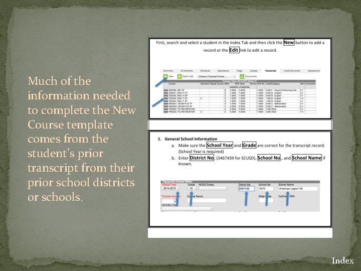 Much of the information needed to complete the New Course template comes from the