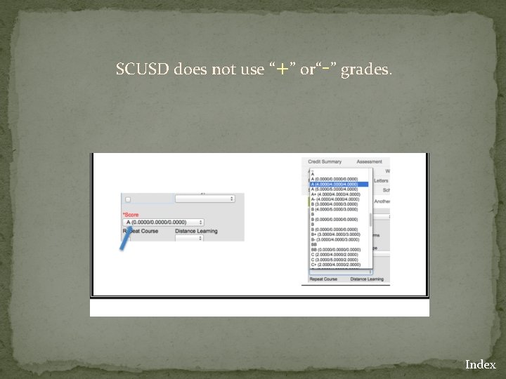 SCUSD does not use “+” or“-” grades. Index 