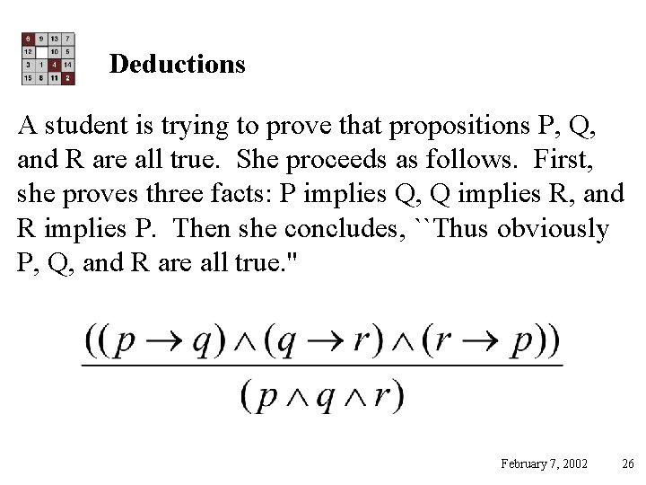 Deductions A student is trying to prove that propositions P, Q, and R are