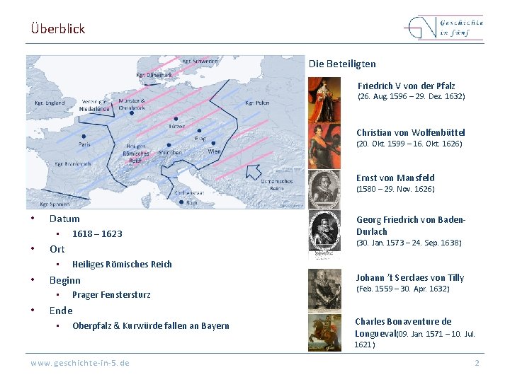 Überblick Die Beteiligten Friedrich V von der Pfalz (26. Aug. 1596 – 29. Dez.