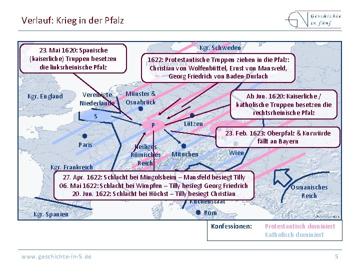 Verlauf: Krieg in der Pfalz 23. Mai 1620: Spanische (kaiserliche) Truppen besetzen die linksrheinische