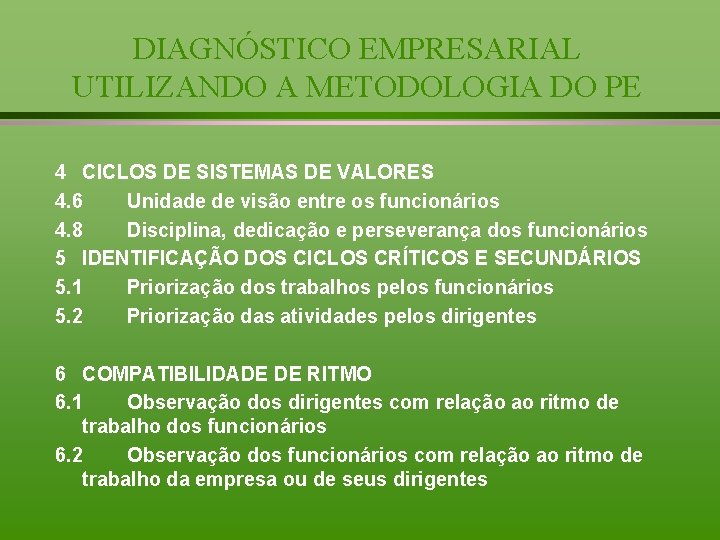 DIAGNÓSTICO EMPRESARIAL UTILIZANDO A METODOLOGIA DO PE 4 CICLOS DE SISTEMAS DE VALORES 4.