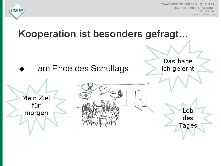 Kooperation ist besonders gefragt… u … am Ende des Schultags Mein Ziel für morgen