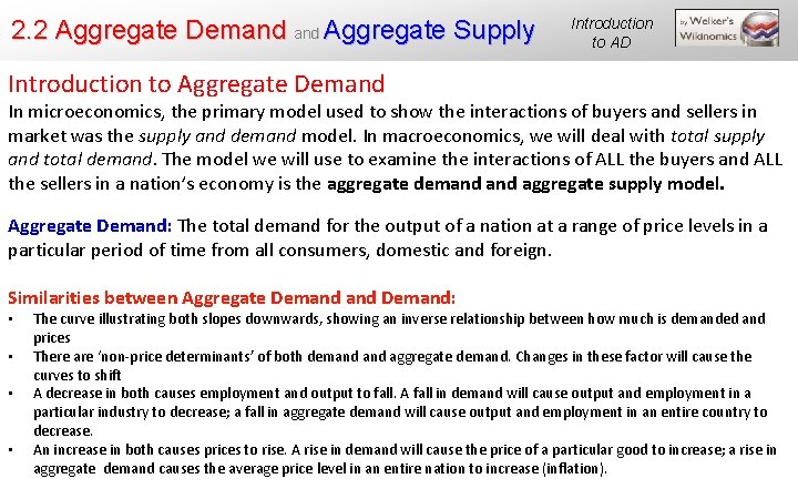 2. 2 Aggregate Demand Aggregate Supply Introduction to AD Introduction to Aggregate Demand In