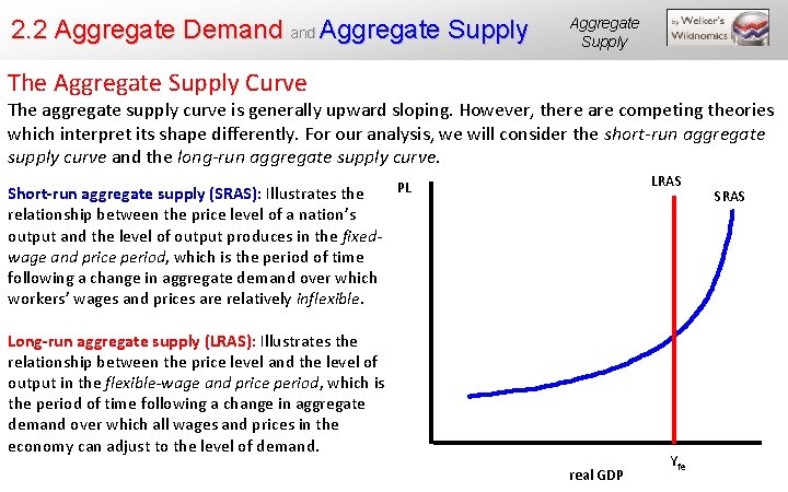 2. 2 Aggregate Demand Aggregate Supply The Aggregate Supply Curve The aggregate supply curve