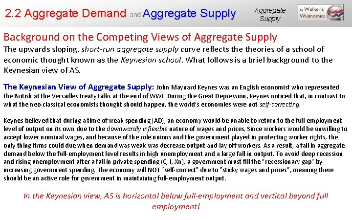 2. 2 Aggregate Demand Aggregate Supply Background on the Competing Views of Aggregate Supply