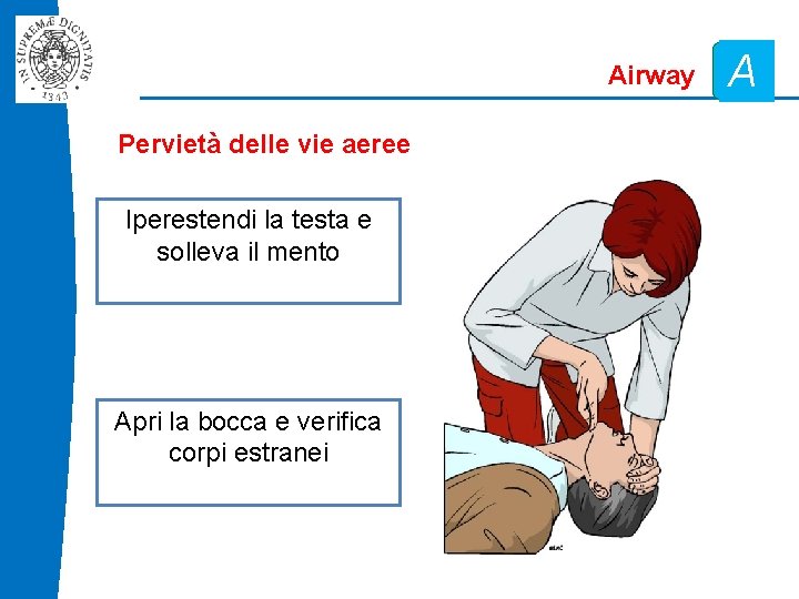 Airway Pervietà delle vie aeree Iperestendi la testa e solleva il mento Apri la