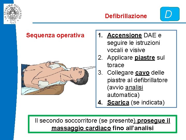 Defibrillazione Sequenza operativa D 1. Accensione DAE e seguire le istruzioni vocali e visive