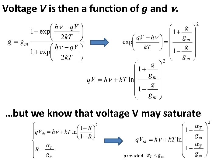 Voltage V is then a function of g and n. …but we know that