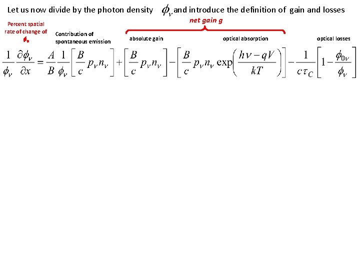 Let us now divide by the photon density Percent spatial rate of change of