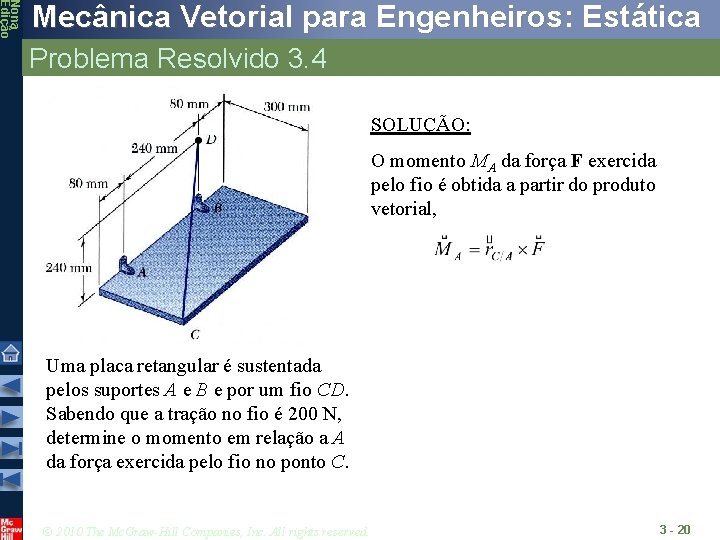 Nona Edição Mecânica Vetorial para Engenheiros: Estática Problema Resolvido 3. 4 SOLUÇÃO: O momento