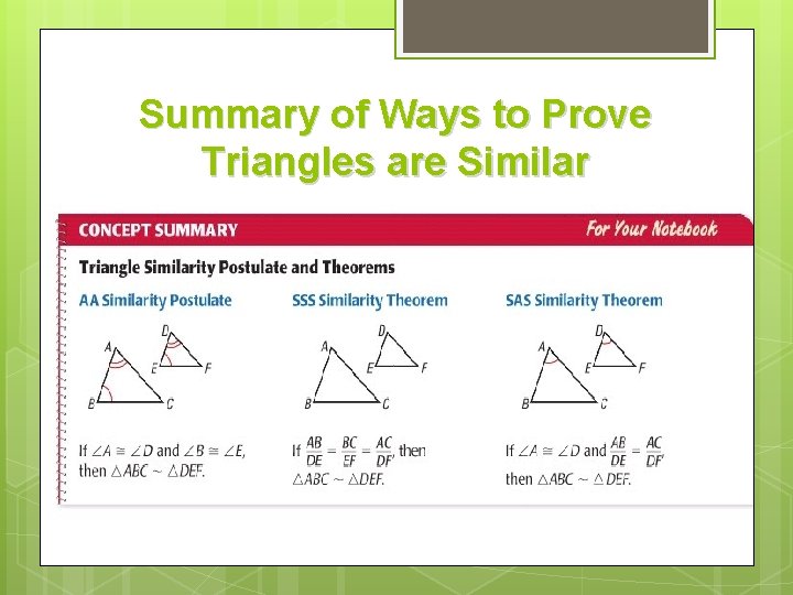 Summary of Ways to Prove Triangles are Similar 