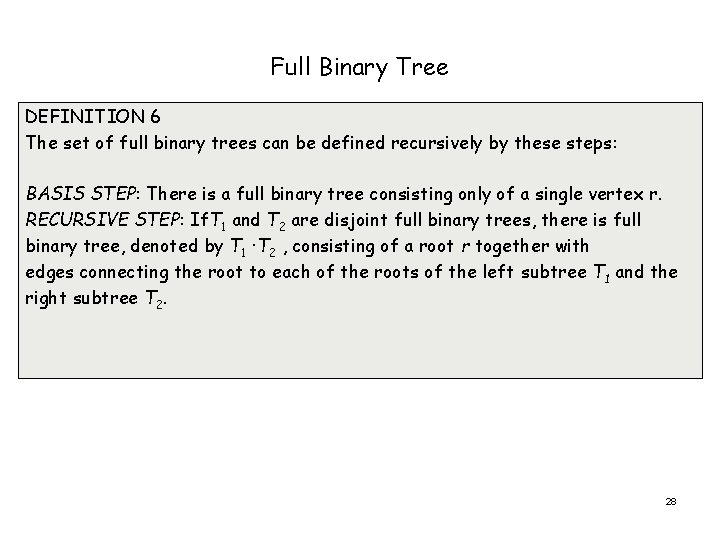 Full Binary Tree DEFINITION 6 The set of full binary trees can be defined