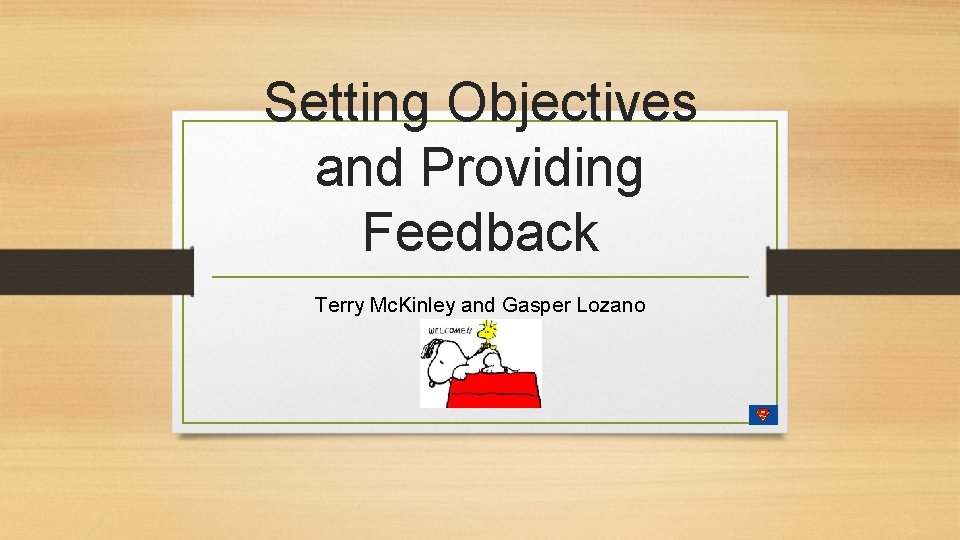 Setting Objectives and Providing Feedback Terry Mc. Kinley and Gasper Lozano 