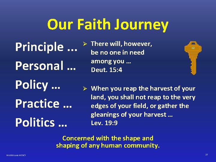 Our Faith Journey Principle. . . Personal … Policy … Practice … Politics …