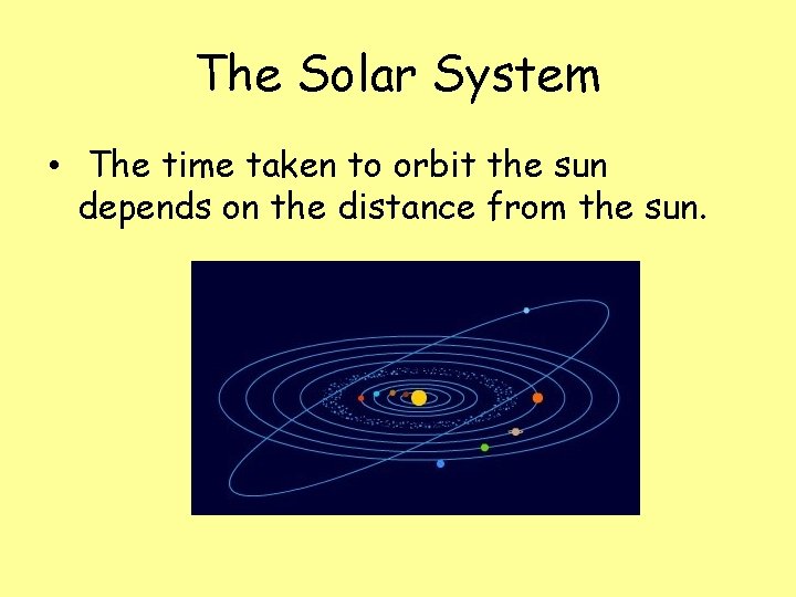 The Solar System • The time taken to orbit the sun depends on the