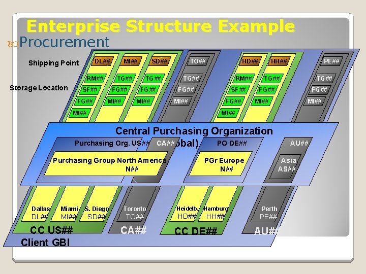 Enterprise Structure Example Procurement DL## Shipping Point RM## Storage Location SD## TG## SF## FG##