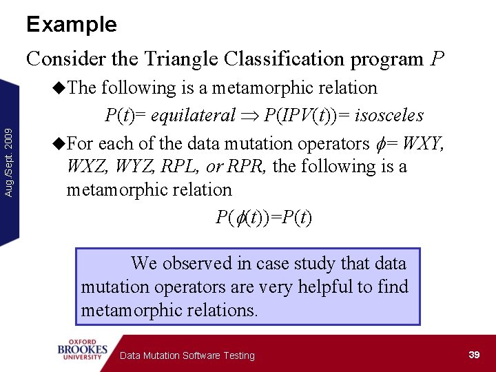 Example Consider the Triangle Classification program P Aug. /Sept. 2009 u. The following is