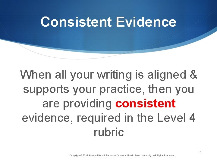 Consistent Evidence When all your writing is aligned & supports your practice, then you