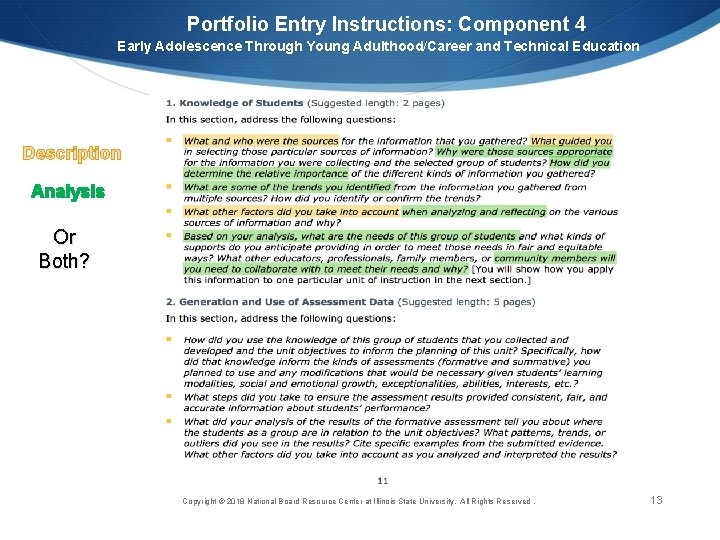 Portfolio Entry Instructions: Component 4 Early Adolescence Through Young Adulthood/Career and Technical Education Description