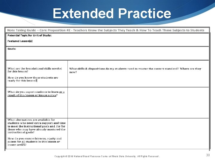 Extended Practice Copyright © 2018 National Board Resource Center at Illinois State University. All