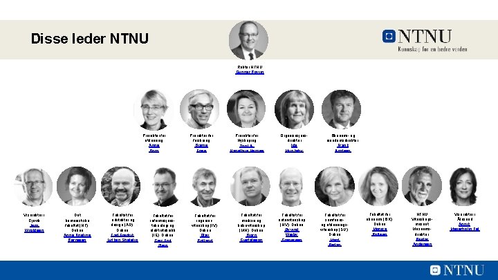 Disse leder NTNU Rektor NTNU Gunnar Bovim Prorektor for utdanning Anne Borg Viserektor i
